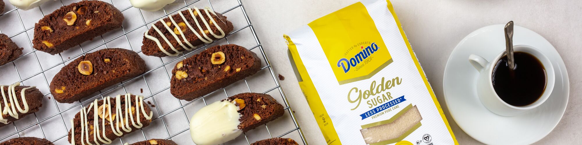 chocolate hazelnut biscotti with Domino® Golden Sugar