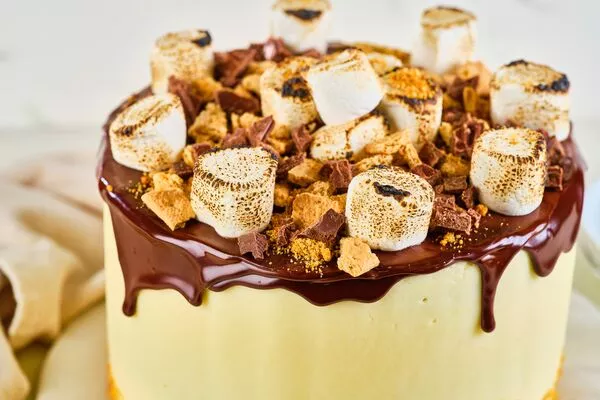 s&#039;mores cake baked with domino light brown sugar