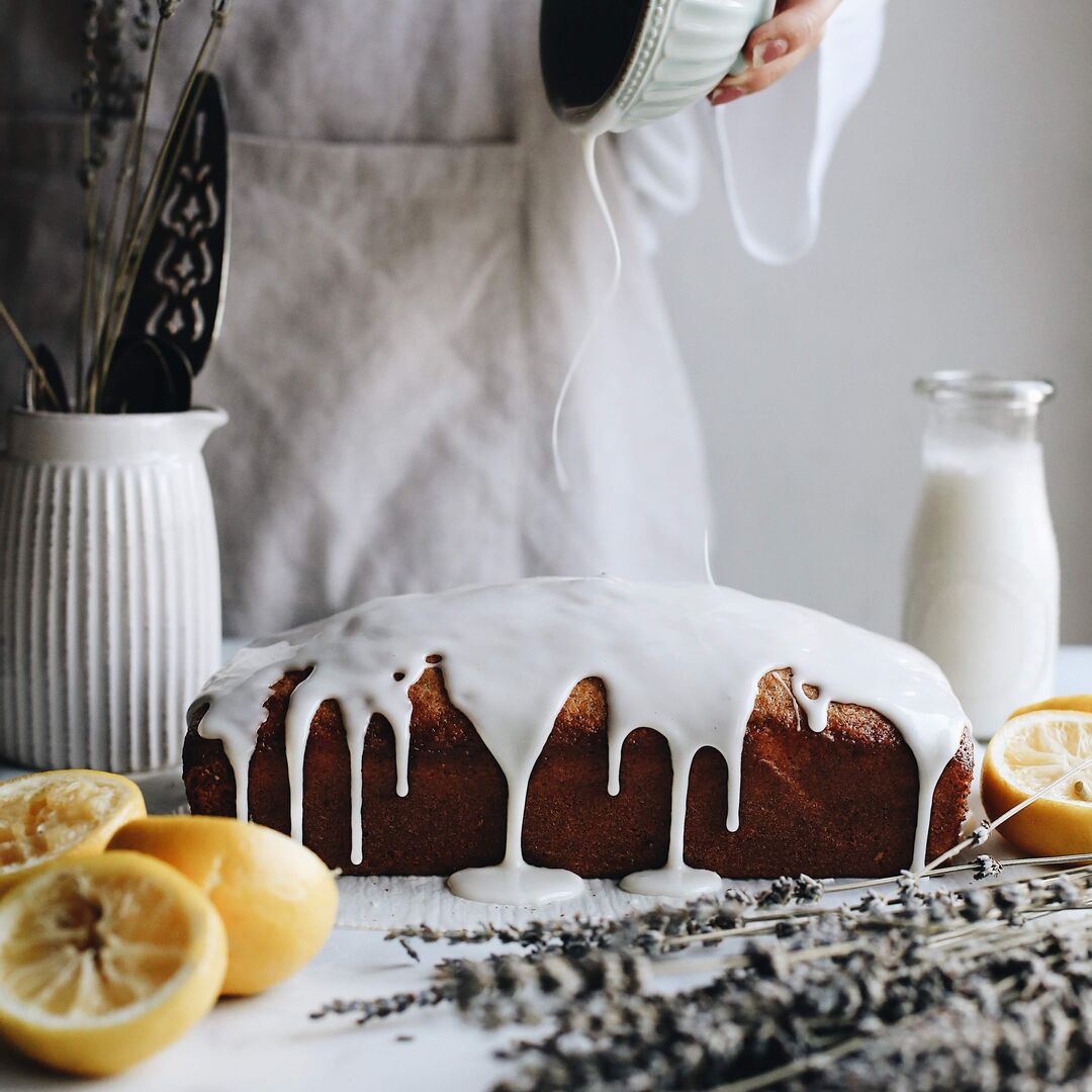 Lemon Poppy Seed Loaf Cake with Lavender Glaze